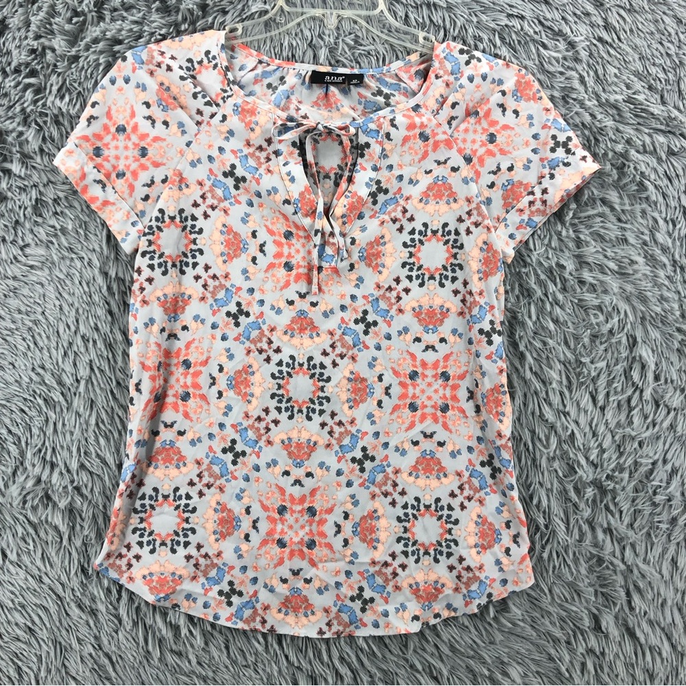 Ana Blouse Womens Size XS Keyhole Watercolor Tie Top